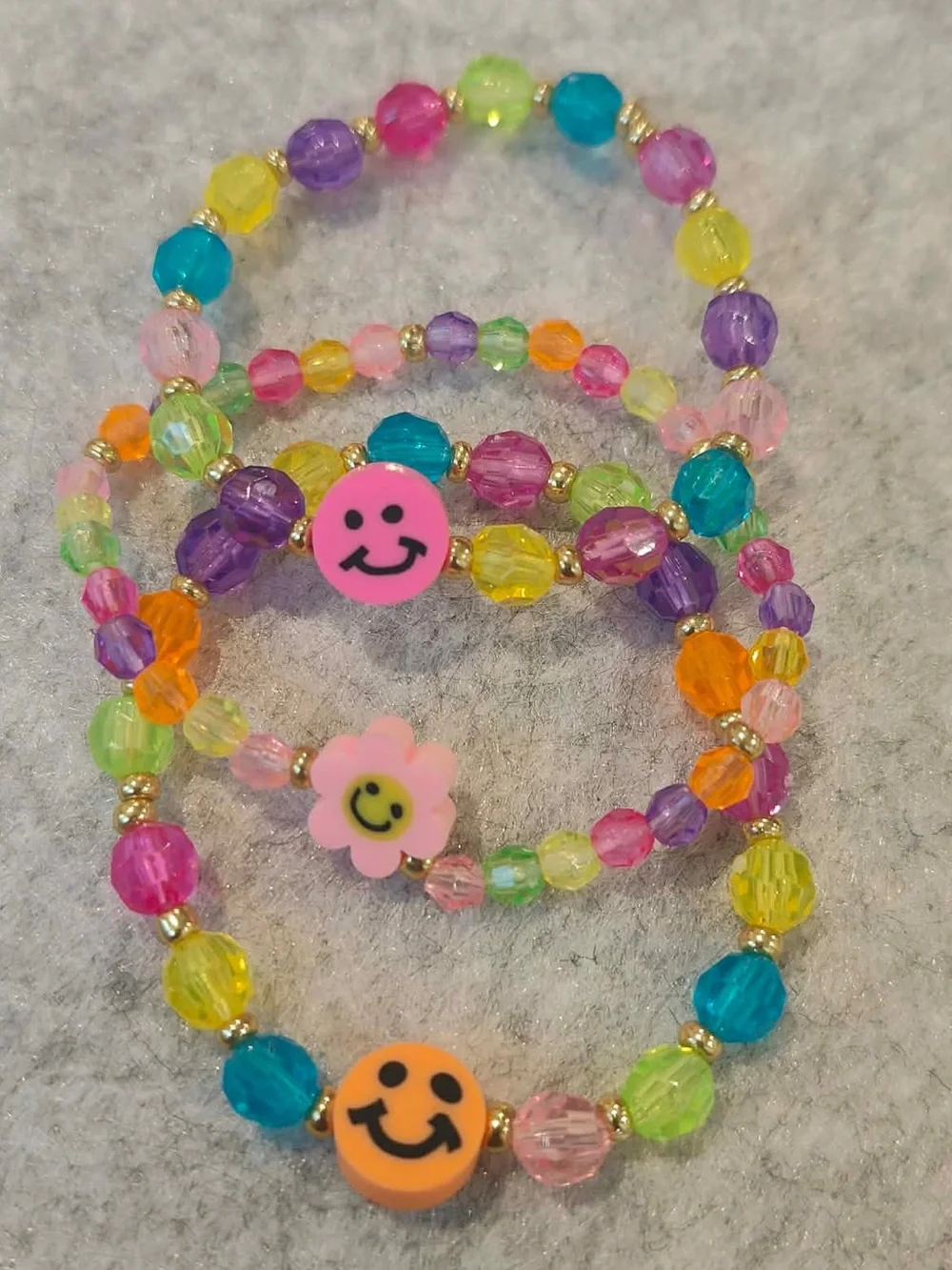 Kids Multicolor Beaded Smile Stretch Bracelet Set - Bright Colors